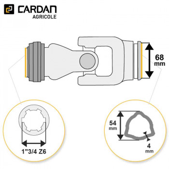 Le modèle de Joint de cardan Magdalena complet tube triangle 54x4 - 1-3/4 Z6 - JTE109VB-MAGDALENA