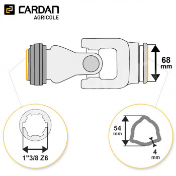 Le modèle de Joint de cardan Magdalena complet tube triangle 54x4 - 1-3/8 Z6 - JTE10VB-MAGDALENA