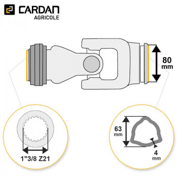 Le modèle de Joint de cardan Benzi complet tube triangle 63x4 - 1-3/8 Z21 - JTE1018VB-BENZI