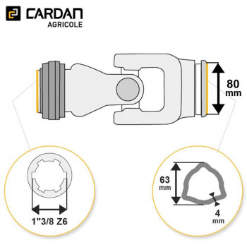 Le modèle de Joint de cardan Benzi complet tube triangle 63x4 - 1-3/8 Z6 - JTE101VB-BENZI