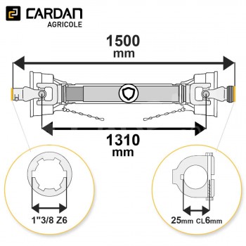 Le modèle de Transmission cardan agricole 16 Cv 1,50 mt Benzi - TO215/MALB22506T-BENZI