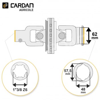 Le modèle de Joint de cardan grand angle Walterscheid complet tube citron 48x57,5 - 1-3/8 Z6 - HJCE30-WALTERSCHEID