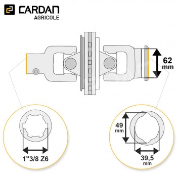Le modèle de Joint de cardan grand angle Magdalena complet tube citron 39,5x49 - 1-3/8 Z6 - HJCI31-MAGDALENA