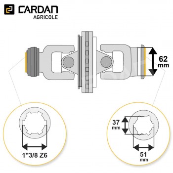 Le modèle de Joint de cardan grand angle Walterscheid complet tube étoile 51x37 - 1-3/8 Z6 - HJEI30VB-WALTERSCHEID