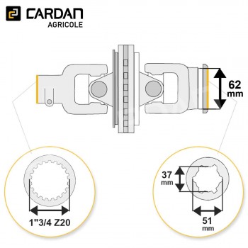 Le modèle de Joint de cardan grand angle Magdalena complet tube étoile 51x37 - 1-3/4 Z20 - HJEI3110-MAGDALENA