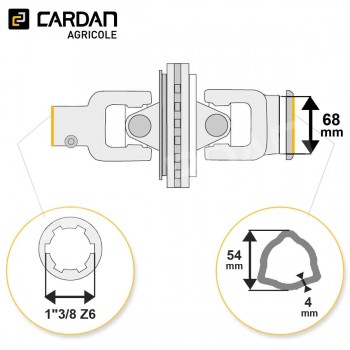 Le modèle de Joint de cardan grand angle Magdalena complet tube triangle 54x4 - 1-3/8 Z6 - HJTE31-MAGDALENA
