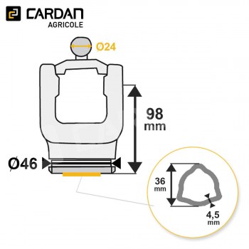 Le modèle de Machoire de grand angle Magdalena - 27x74,6 - 23,8x91/95 - Tube Triangulaire 36x4,5 - HMTTI29-MAGDALENA