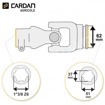 Le modèle de Joint de cardan Magdalena complet tube étoile 51x37 - 1-3/8 Z6 - JEI08-MAGDALENA