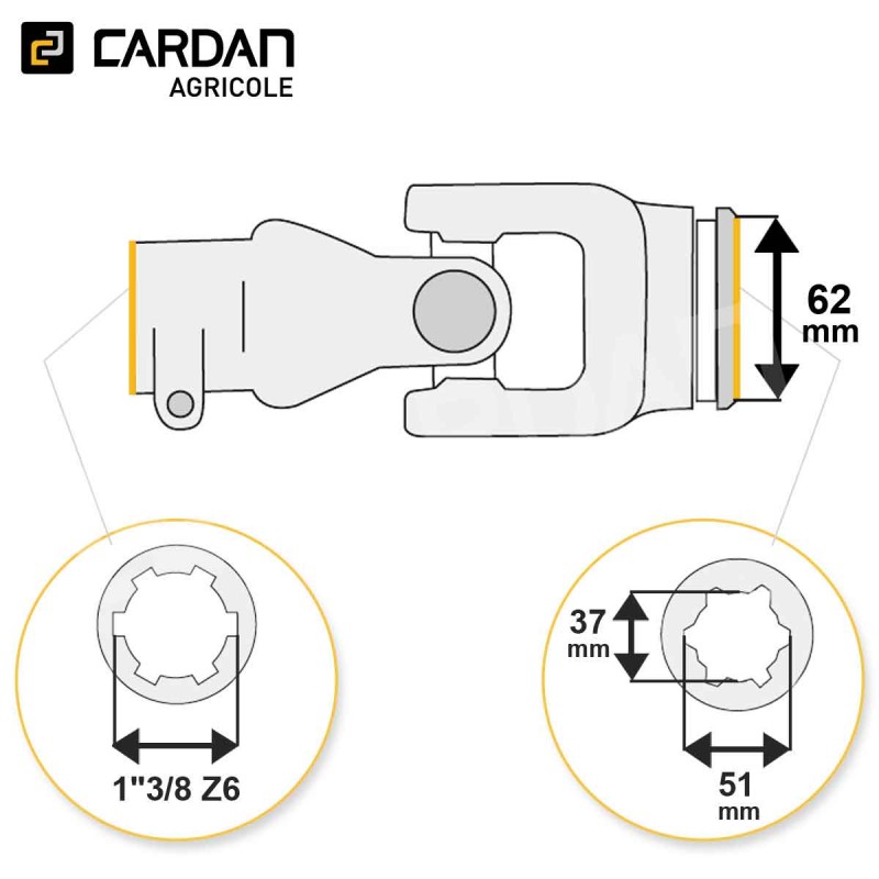 Joint de cardan Magdalena complet tube étoile 51x37 13/8 Z6 Cardan