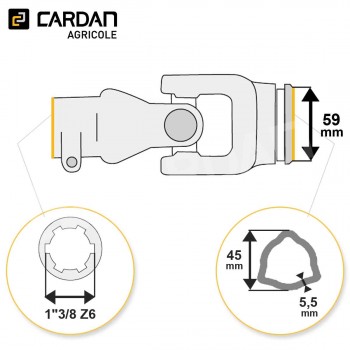 Le modèle de Joint de cardan Magdalena complet tube triangle 45x5,5 - 1-3/8 Z6 - JTI08-MAGDALENA