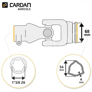 Le modèle de Joint de cardan Benzi complet tube triangle 54x4 - 1-3/8 Z6 - JTI100-BENZI