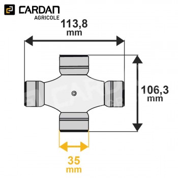 Le modèle de Croisillon de cardan agricole Comer 180.018.158 - 35x106,3 - 35x113,8 - CROV80-COMER