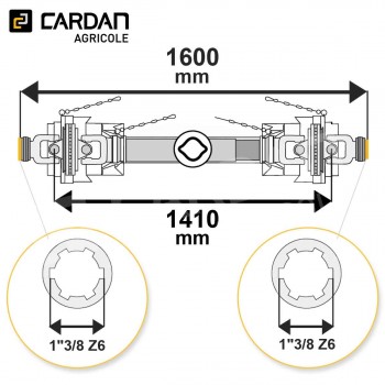 Le modèle de Transmission cardan agricole double grand angle 27 Cv 1,60 mt Walterscheid - TO316/HJCE28/2-WALTERSCHEID