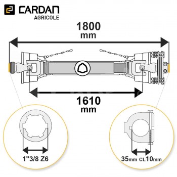 Le modèle de Transmission cardan agricole 47 Cv 1,80 mt Benzi avec embrayage - TO618/LF06/2140AL35MM-BENZI