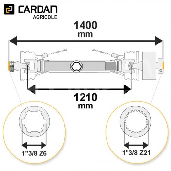 Le modèle de Transmission cardan agricole 55 Cv 1,40 mt Bondioli avec limiteur automatique - TO14/SFTS6FR/LR23-138-21-170-BO