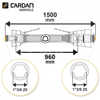 Le modèle de Transmission cardan agricole 64 Cv 1,50 mt Benzi avec roue libre - TO715/RLC07-BENZI