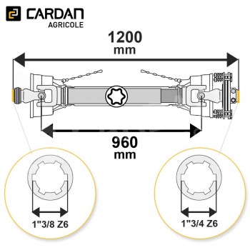 Le modèle de Transmission cardan agricole 105 Cv 1,20 mt Benzi avec embrayage - TO1012/LF10/4160-BENZI