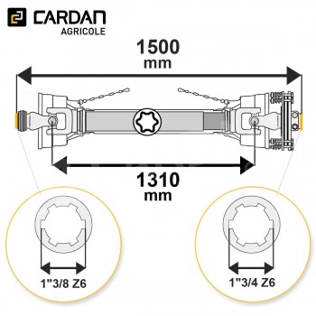 Le modèle de Transmission cardan agricole 105 Cv 1,50 mt Benzi avec embrayage - TO1015/LF109/4160-BENZI