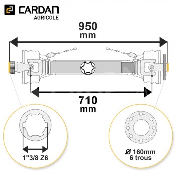 Le modèle de Transmission cardan agricole 90 Cv 0,95 mt Walterscheid avec machoire plateau - TO2095/MP160-6-WALTERSCHEID