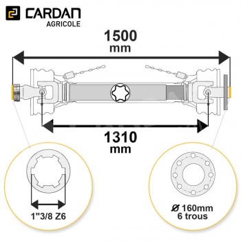 Le modèle de Transmission cardan agricole 125 Cv 1,50 mt Benzi avec machoire plateau - TO2115/MP160-12-BENZI
