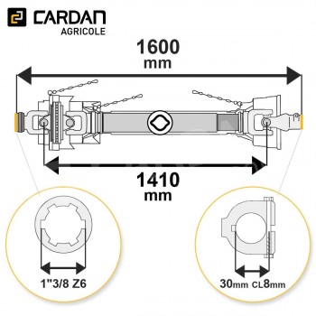 Le modèle de Transmission cardan agricole grand angle 38 Cv 1,60 mt Benzi - TO516/HJCE29/MALB53008T-BENZI