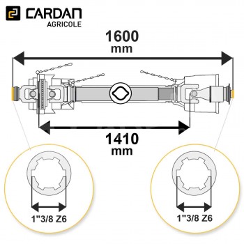 Le modèle de Transmission cardan agricole grand angle 53 Cv 1,60 mt Magdalena avec roue libre - TO1916/HJCE30/RLC19-MAGDALENA