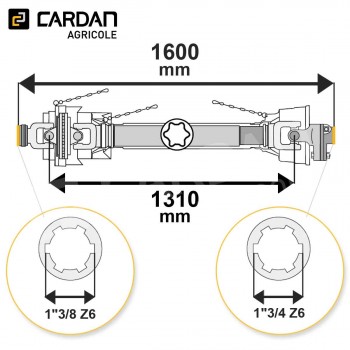 Le modèle de Transmission cardan agricole grand angle 90 Cv 1,60 mt Magdalena avec limiteur à boulon - TO2016/HJEE31/LB209-MAGDALENA