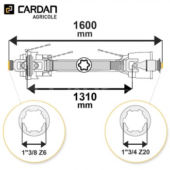 Le modèle de Transmission cardan agricole grand angle 90 Cv 1,60 mt Magdalena avec roue libre - TO2016/HJEE31/RLC2010-MAGDALENA