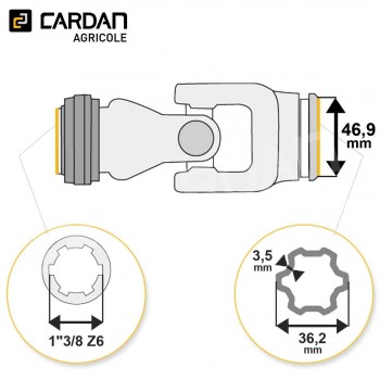 Le modèle de Joint de cardan Comer complet tube multilobes 36,2x3,5 - 1-3/8 Z6 - JMI03-COMER