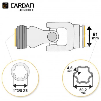 Le modèle de Joint de cardan Comer complet tube multilobes 50,2x4,5 - 1-3/8 Z6 - JMI06-COMER
