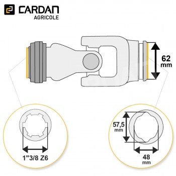Le modèle de Joint de cardan Magdalena complet tube citron 48x57,5 - 1-3/8 Z6 - JCE07VB-MAGDALENA