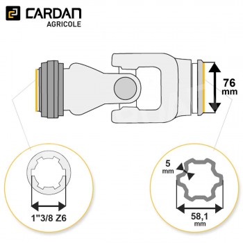 Le modèle de Joint de cardan Comer complet tube multilobes 58,1x5 - 1-3/8 Z6 - JMI25-COMER