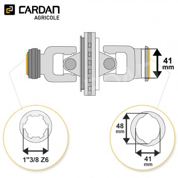 Le modèle de Joint de cardan grand angle Benzi complet tube citron 41x48 - 1-3/8 Z6 - HJCE28VB-BENZI