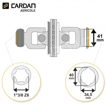 Le modèle de Joint de cardan grand angle Benzi complet tube citron 34,5x40 - 1-3/8 Z6 - HJCI28VB-BENZI