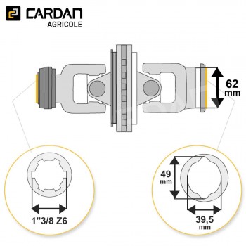 Le modèle de Joint de cardan grand angle Benzi complet tube citron 39,5x49 - 1-3/8 Z6 - HJCI290VB-BENZI