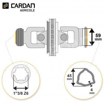 Le modèle de Joint de cardan grand angle Magdalena complet tube triangle 45x4 - 1-3/8 Z6 - HJTI30VB-MAGDALENA