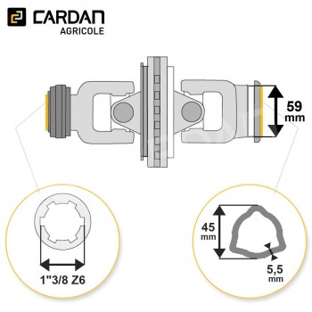 Le modèle de Joint de cardan grand angle Magdalena complet tube triangle 45x5,5 - 1-3/8 Z6 - HJTI31VB-MAGDALENA