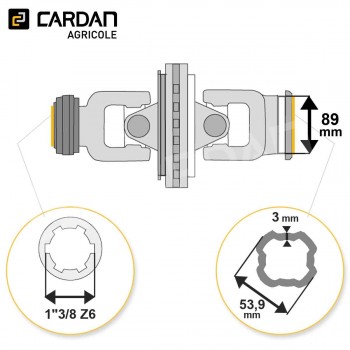 Le modèle de Joint de cardan grand angle Bondioli complet tube quadrilobes 53,9x3 - 1-3/8 Z6 - HJQESFTS6-BONDIOLI