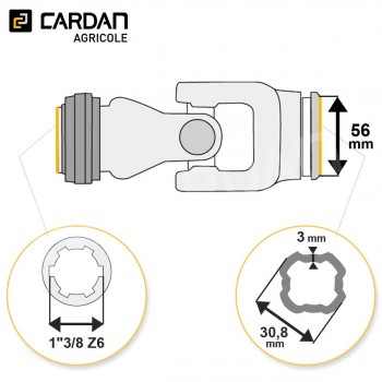 Le modèle de Joint de cardan Bondioli complet tube quadrilobes 30,8x3 - 1-3/8 Z6 - JQISFTS1-BONDIOLI