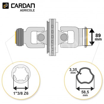Le modèle de Joint de cardan grand angle Bondioli complet tube free rotation 58,5x3,35 - 1-3/8 Z6 - HJFRESFTS6-BONDIOLI