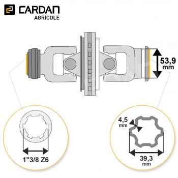 Le modèle de Joint de cardan grand angle Comer complet tube multilobes 39,3x4,5 - 1-3/8 Z6 - HJMI40-COMER