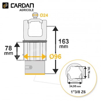 Le modèle de Limiteur à cames grand angle Magdalena 27x74,6 - 23,8x91/95 - 1-3/8 Z6 - 900 Nm - HLC293-MAGDALENA