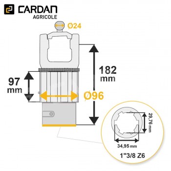Le modèle de Limiteur à cames grand angle Magdalena 27x74,6 - 23,8x91/95 - 1-3/8 Z6 - 1200 Nm - HLC294-MAGDALENA