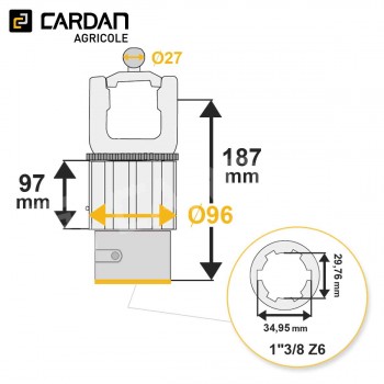 Le modèle de Limiteur à cames grand angle Magdalena 32x76 - 27x94/98 - 1-3/8 Z6 - 1200 Nm - HLC304-MAGDALENA
