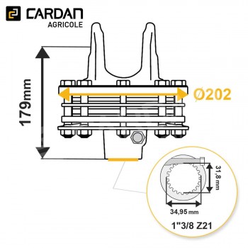 Le modèle de Limiteur à frictions Bondioli série SFT - 661N64537R - LF-FV44/SH-1-3/8-21/2400-BONDIO