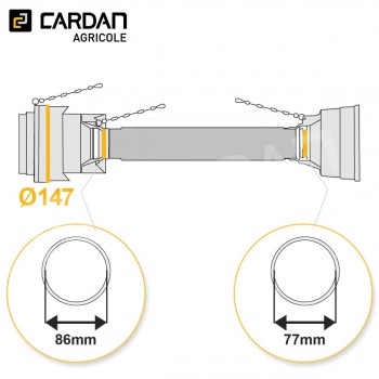 Le modèle de Protecteur de cardan complet série SFT003 S6 BONDIOLI Lg 1210 mm - 30,2x90 - 27x92 tube Quadrilobes - PRH/SFT003S6/1210-BONDIOLI
